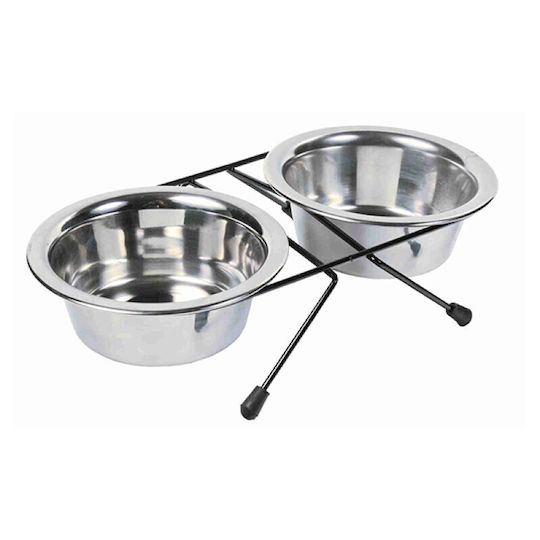 Trixie Set Rostfreier Stahl Futterautomat für Hund & Katze mit Gestell 750ml 17cm in Schwarz Farbe