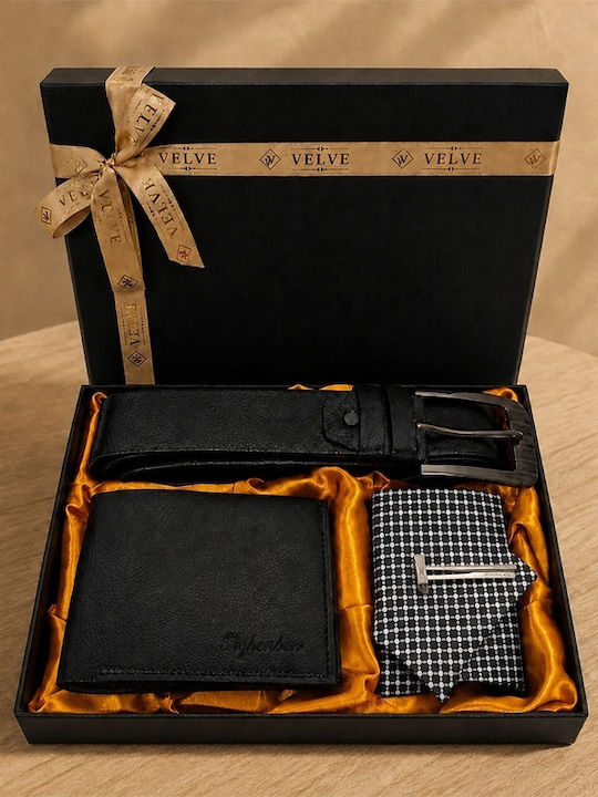 Set portofel și curea pentru bărbați Onyx Edition din eco-piele elegantă cravată ac de cravată într-o cutie elegantă