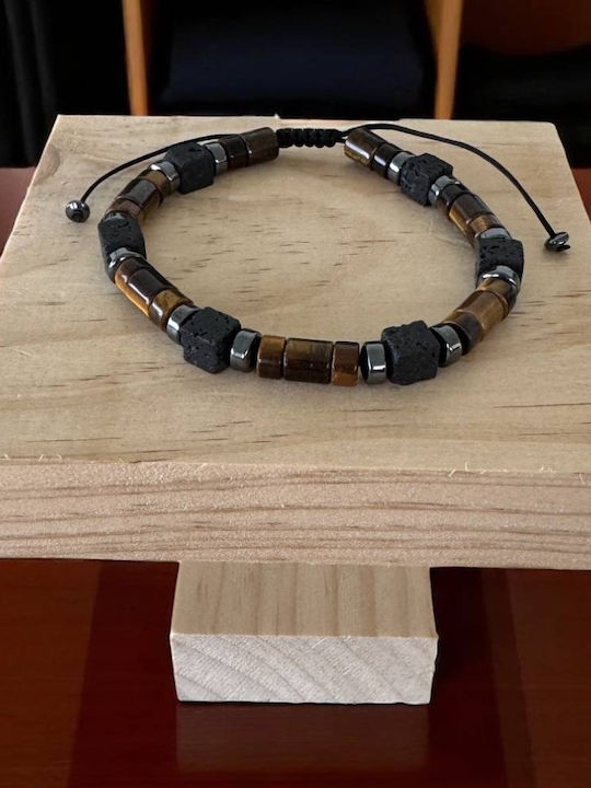 Ezera Brățară Pentru Bărbați Cu Design Ochi Protector Din Șnur Cu Pietre Vulcanice