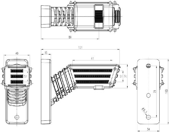 Led Triple Side Volume Light Horn Type Short Was Flash Function 12v24v Left