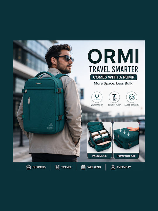Ormi Rz29053 Travel Backpack 40x20x30cm Cabin Size Air Compression System Laptop Compartment & Large Capacity Petrol