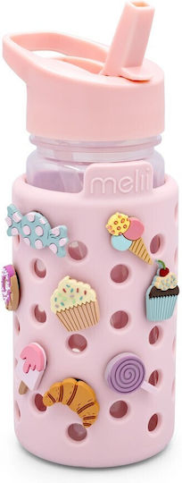 Melii Kids Plastic Water Bottle with Pop-Up Cap Pink 450ml Personalized