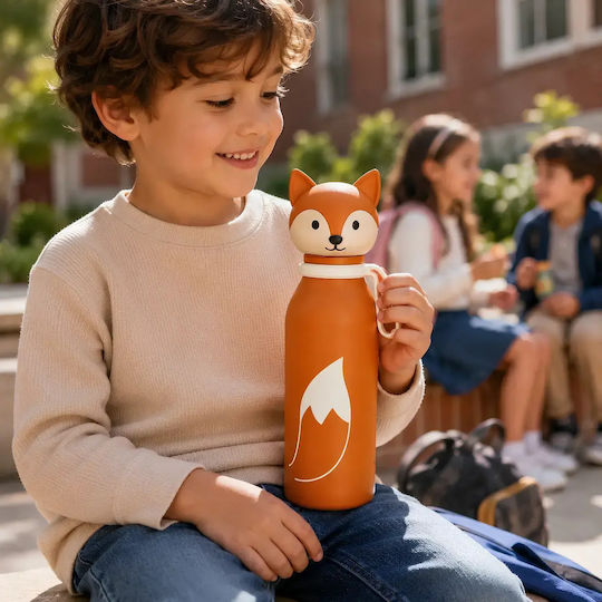 Kids Water Bottle Thermos Fox 400ml Bottlies By Zazu Fun Stainless Steel 304