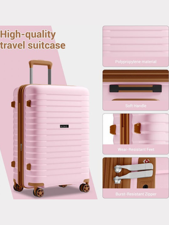 Miss Lulu Suitcases Hard Pink And Brown