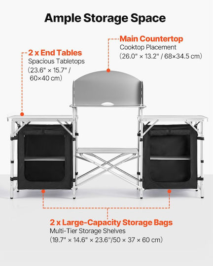 Vevor Τραπέζι Αλουμινίου για Camping Πτυσσόμενο 176x45x70cm Καφέ