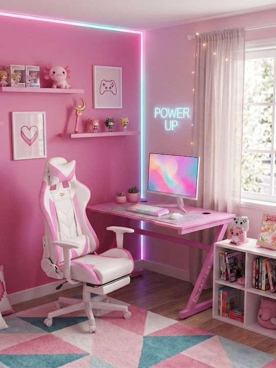 Polihome Raptor Stellar Gaming Chair in Artificial Leather with Adjustable Arms and Footstool Pink