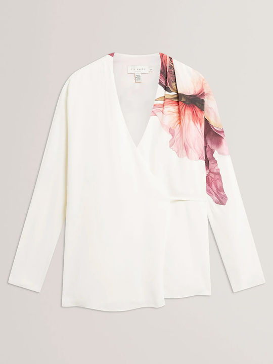 Women's Long Sleeve Floral Ecru