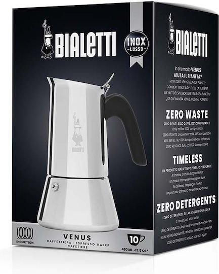 Bialetti New Venus Induction Stovetop Espresso Pot 10 Cups Silver