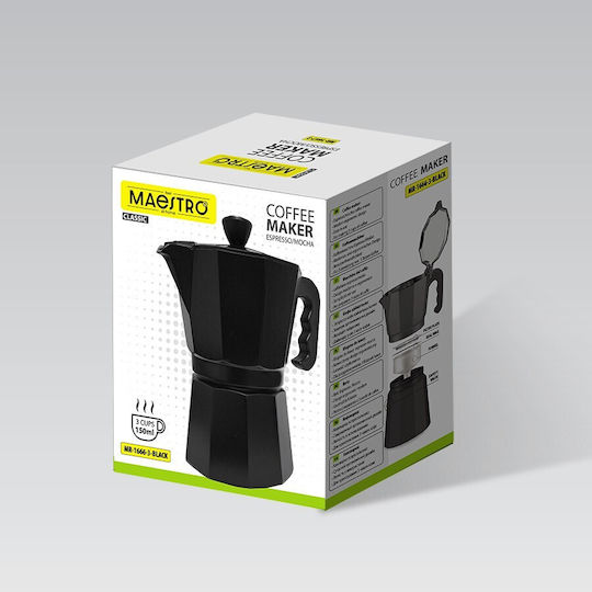 Maestro Mr-1666-3 Cafetieră Espresso 3 Cești Neagră