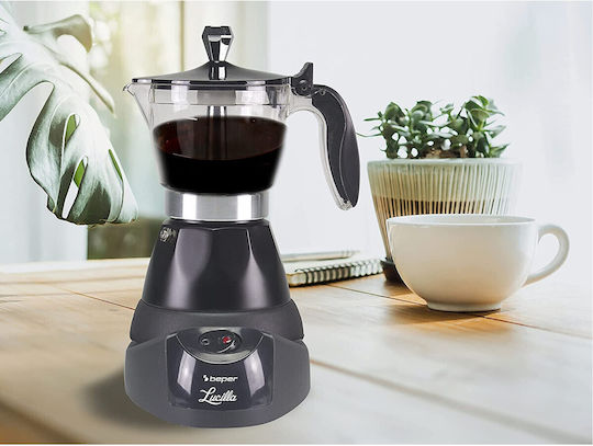 Beper Elektrisches Espressokocher für den Herd 3 Tassen 400W Schwarzes