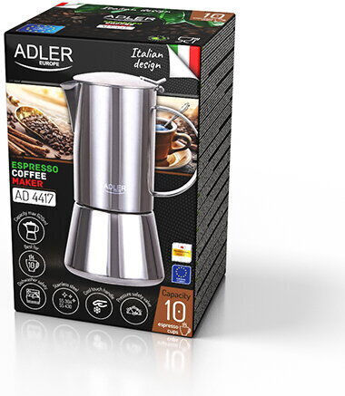 Adler Electric Stovetop Espresso Pot 10 Cups Inox Brown