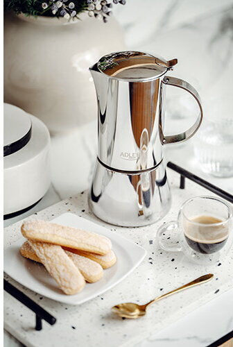 Adler Electric Stovetop Espresso Pot 10 Cups Inox Brown