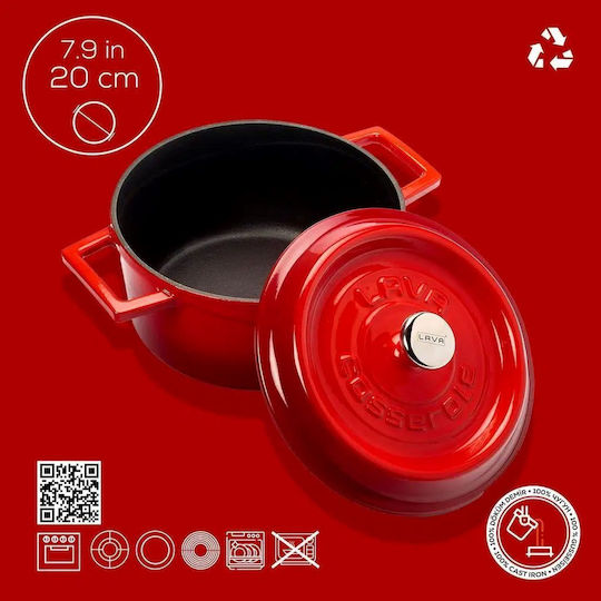 Lava Trendy Βαθιά Κατσαρόλα από Μαντέμι 2.82lt / 20cm Κόκκινη