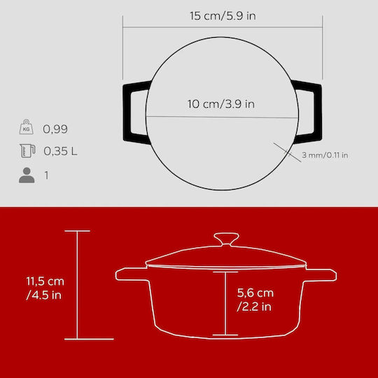 Ready Lava Βαθιά Κατσαρόλα από Μαντέμι 0.3lt / 10cm