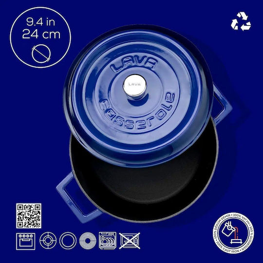 Lava Βαθιά Κατσαρόλα από Μαντέμι 4.49lt / 24cm Μπλε