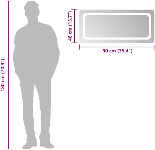 vidaXL Bathroom Mirror Led 90x40cm Transparent