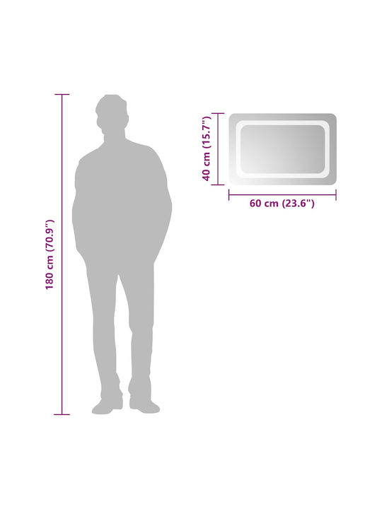 vidaXL Bathroom Mirror Led 60x40cm Transparent