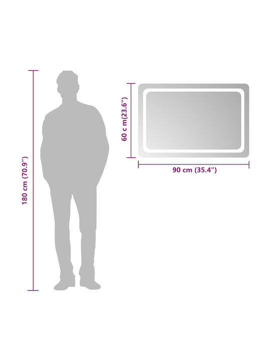 vidaXL Oglindă de baie Led 90x60cm Transparentă