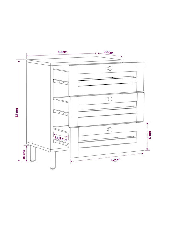 Wooden Beige Bedside Table 50x33x62cm