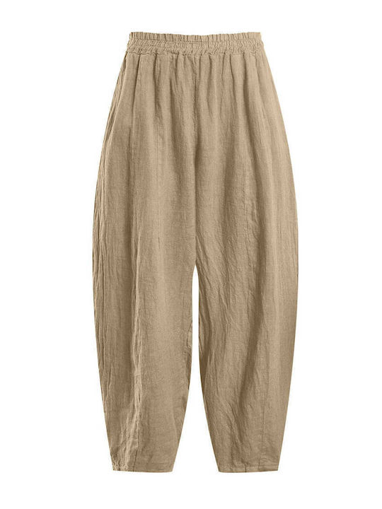 Celestino Pantaloni Dama Din In Barrel Lejeri Fit Cămilă