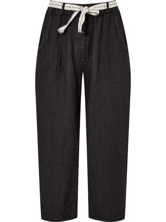 Celestino Pantaloni Dama Din In Cu Curea Din Material Negru