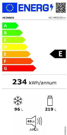 Ψυγειοκαταψύκτης 315lt Υ185.8xΠ60xΒ60.5εκ. Λευκός HC-HM315E++