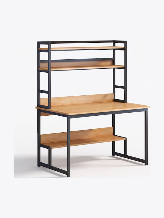 Desk Damp Wooden Natural-black with Metal Legs 100x60x154cm