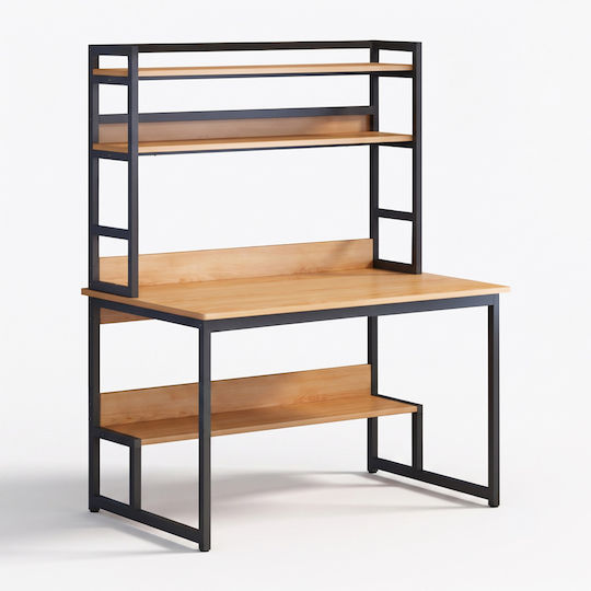 Desk Damp Wooden Natural-black with Metal Legs 100x60x154cm