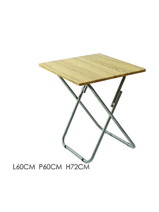 with Wood Surface and Metal Frame Oak 60x60x72cm