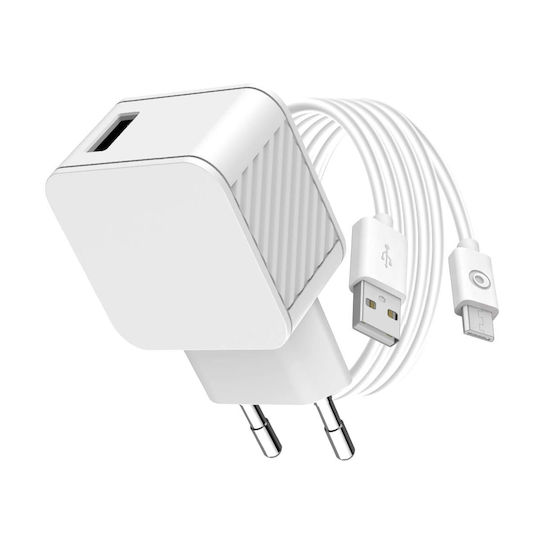 BigBen Connected Incarcător Cu Port USB-A Și Cablu Micro USB 12W Alb