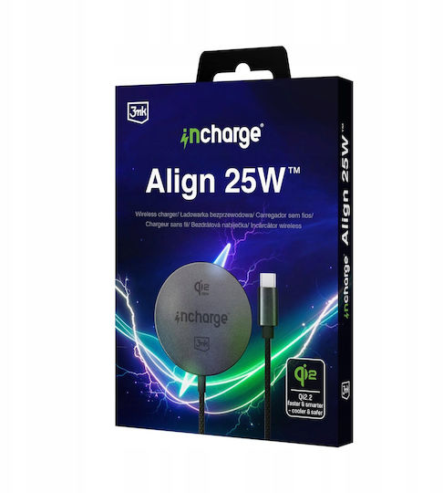 3MK Wireless Charger Qi2 25W Black (incharge Align for Apple)