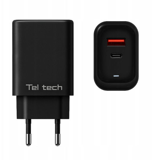 Teltech Charger Without Cable GaN with USB-A Port and USB-C Port 65W Power Delivery Black (TCH-05)