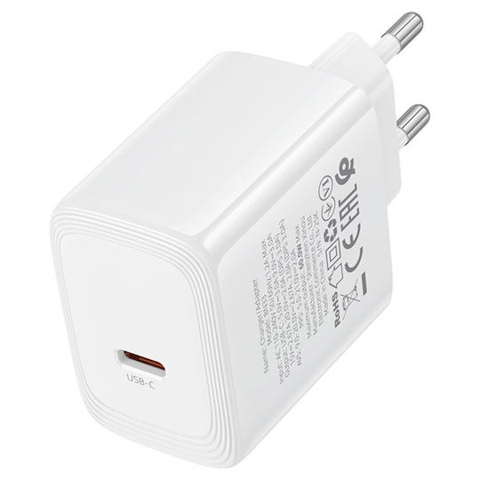 Borofone GaN Charger with USB-C Port and USB-C - USB-C Cable 40W Power Delivery Quick Charge 3.0 White (BN33 Fuente)