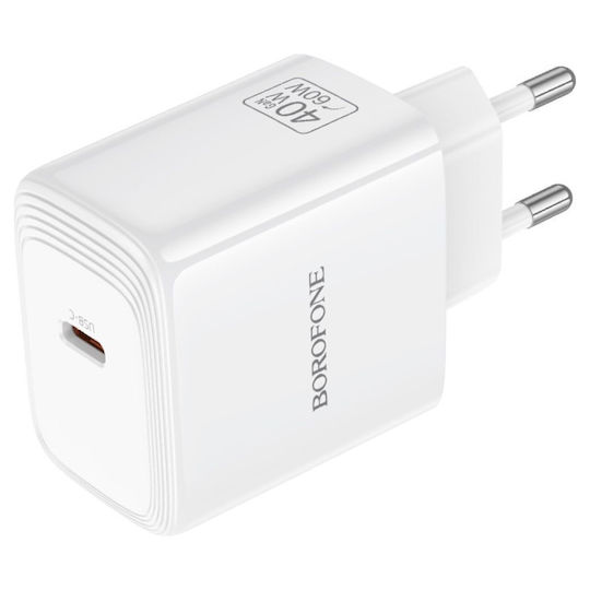 Borofone GaN Charger with USB-C Port and USB-C - USB-C Cable 40W Power Delivery Quick Charge 3.0 White (BN33 Fuente)
