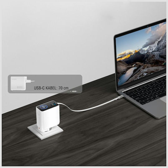 4Smarts GaN Charger with USB-A Port and USB-C Port and USB-C Cable 100W Power Delivery White (Flex Screen AI)