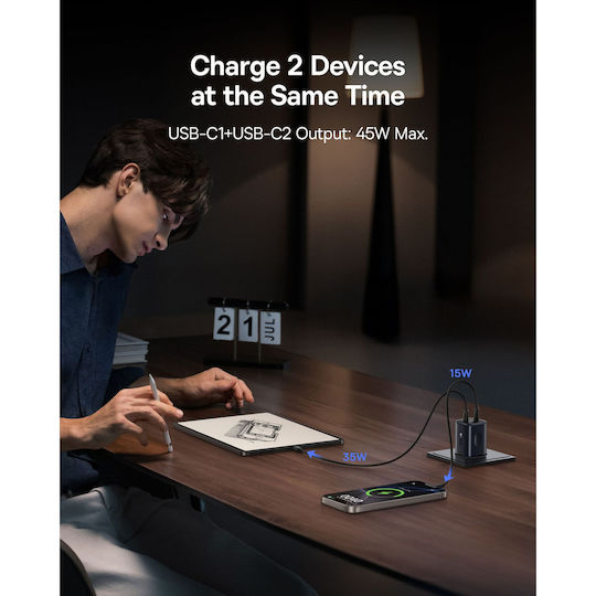 Baseus Baseus Kabeloser 2 USB-C Ausgangsanschlüsse 45W Schwarz