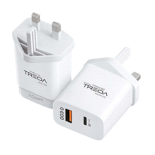 Treqa Handyladegerät Ohne Kabel mit USB-A Ausgangsanschluss und USB-C Ausgangsanschluss 38W Stromlieferung Weiß (CH-635)