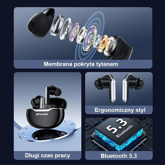 Awei T50 In-ear Bluetooth Handsfree Earphones with Sweat Resistance and Charging Case Black