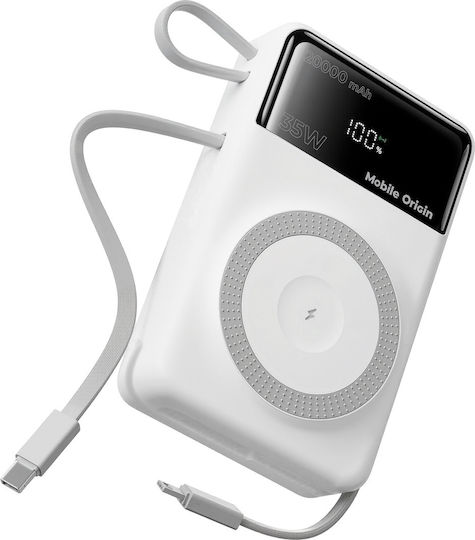 Mobile Origin PB15 MagSafe Power Bank 20000mAh 35W με Θύρα USB-C Power Delivery Λευκό