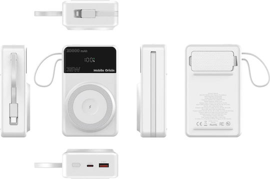 Mobile Origin PB15 MagSafe Power Bank 20000mAh 35W με Θύρα USB-C Power Delivery Λευκό