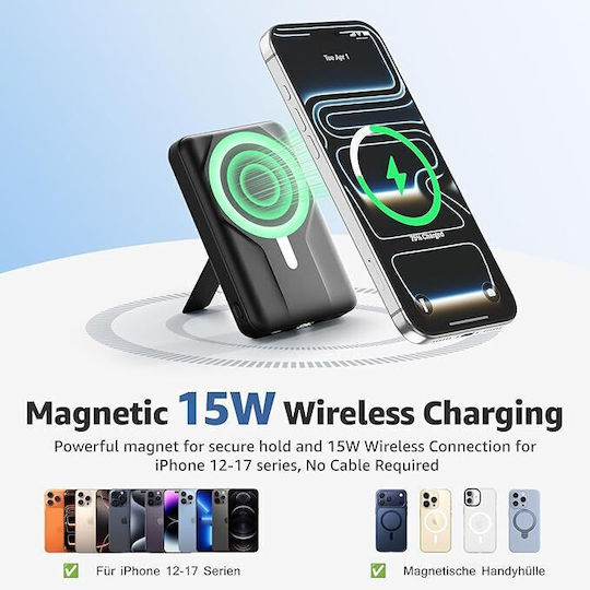 ET-W1P MagSafe Power Bank 10000mAh 15W with USB-A Port and USB-C Port Black