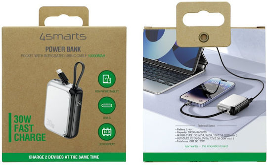 4Smarts Pocket Power Bank 10000mAh 30W με Θύρα USB-C Ασημί