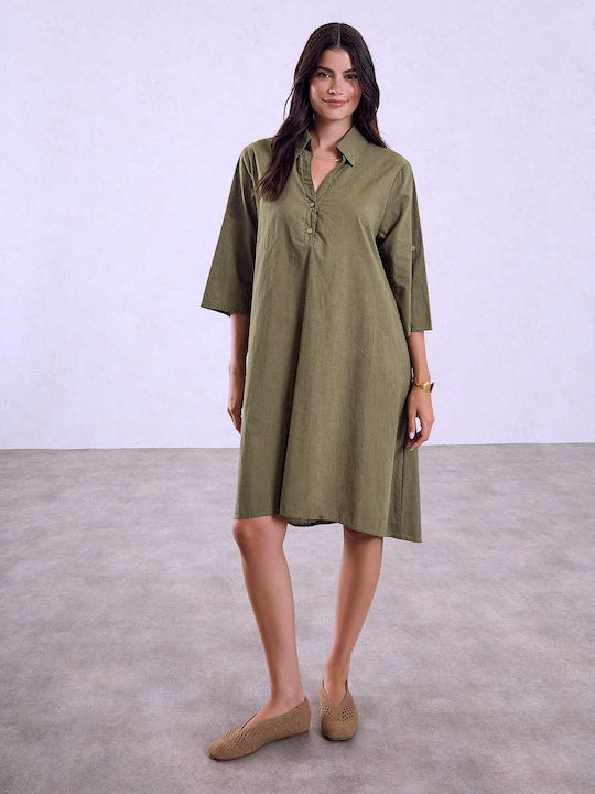 Celestino Damenkleid Asymmetrisch Klassischer Ausschnitt Khaki
