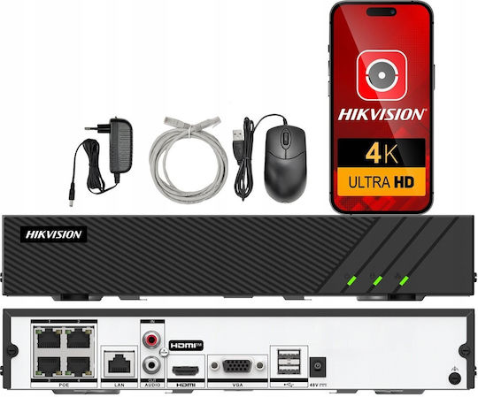 Hikvision DS-7604NI-Q1/4P Καταγραφικό NVR με Ανάλυση 4K