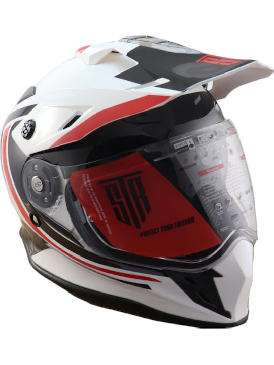 STR Enduro Tourer White/Red Cască Moto Motocross ECE 22.06