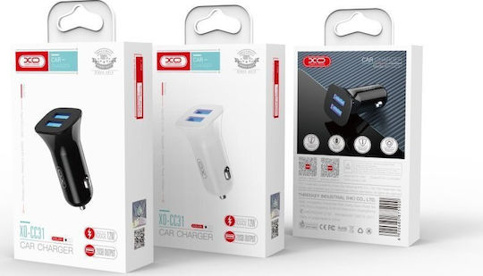 XO Φορτιστής Αυτοκινήτου CC31 12W 2.4A με Θύρες: 2xUSB Μαύρος