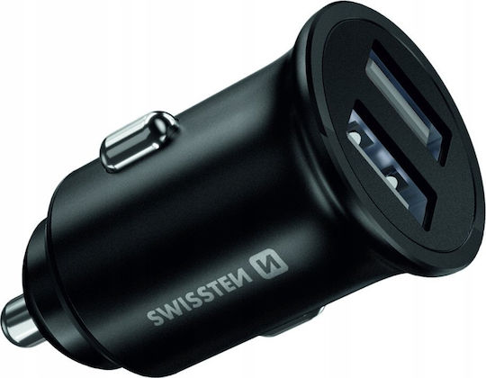 Swissten Auto-Ladegerät 45W 3A Schnellladung mit Anschlüssen: 1xUSB 2xType-C Schwarz Farbe