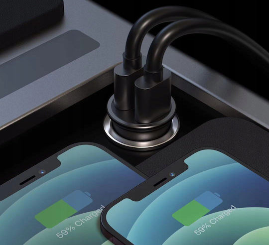 Swissten Auto-Ladegerät 45W 3A Schnellladung mit Anschlüssen: 1xUSB 2xType-C Schwarz Farbe