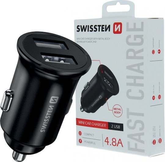 Swissten Auto-Ladegerät 45W 3A Schnellladung mit Anschlüssen: 1xUSB 2xType-C Schwarz Farbe
