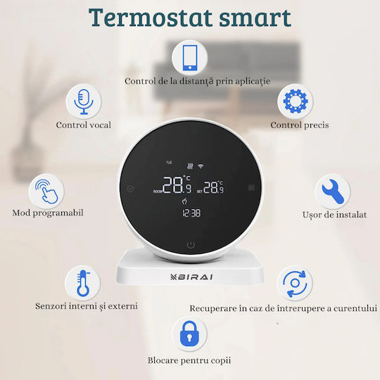 Termostat Digital de Cameră Smart cu Ecran Tactil și Wi-Fi